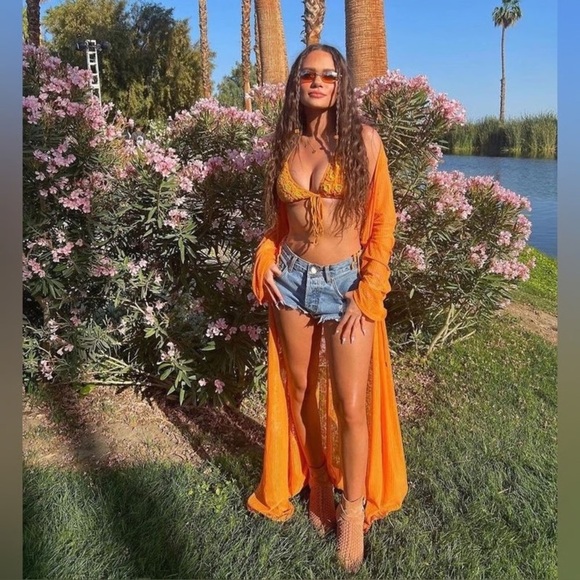 Camila Coelho Nikki Robe Cover Up Orange Bikini Cover small - Picture 3 of 9